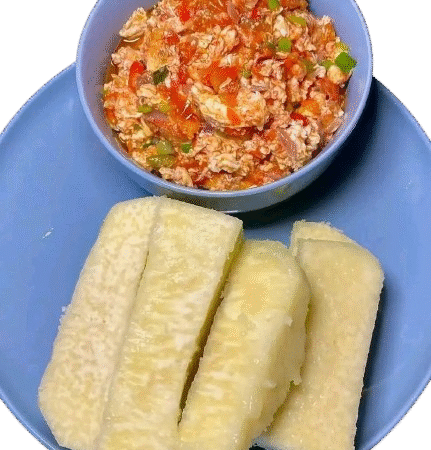 Fried Yam with Egg Sauce